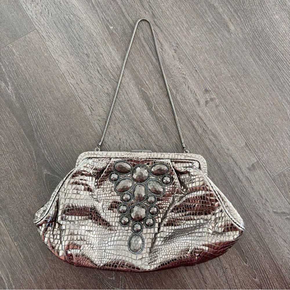 Vintage Banana Republic Silver Woman’s Handbag Clutch Purse Crocodile pr…